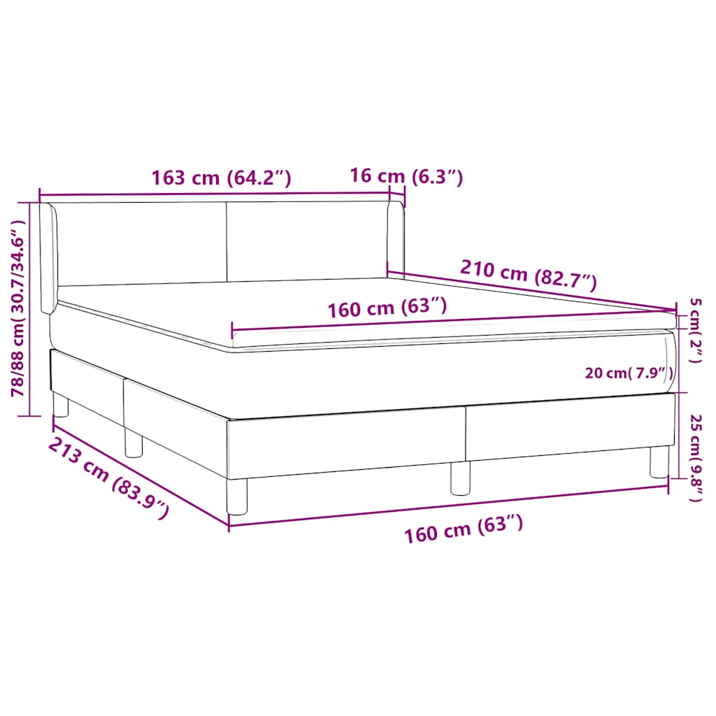 Krevet s oprugama i madracem svjetlosivi 160x210 cm baršunasti