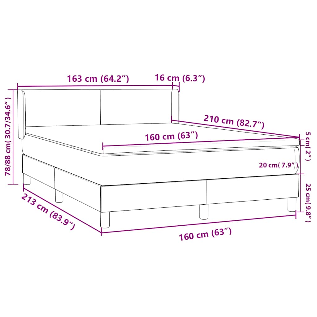 Krevet s oprugama i madracem ružičasti 160x210 cm baršunasti