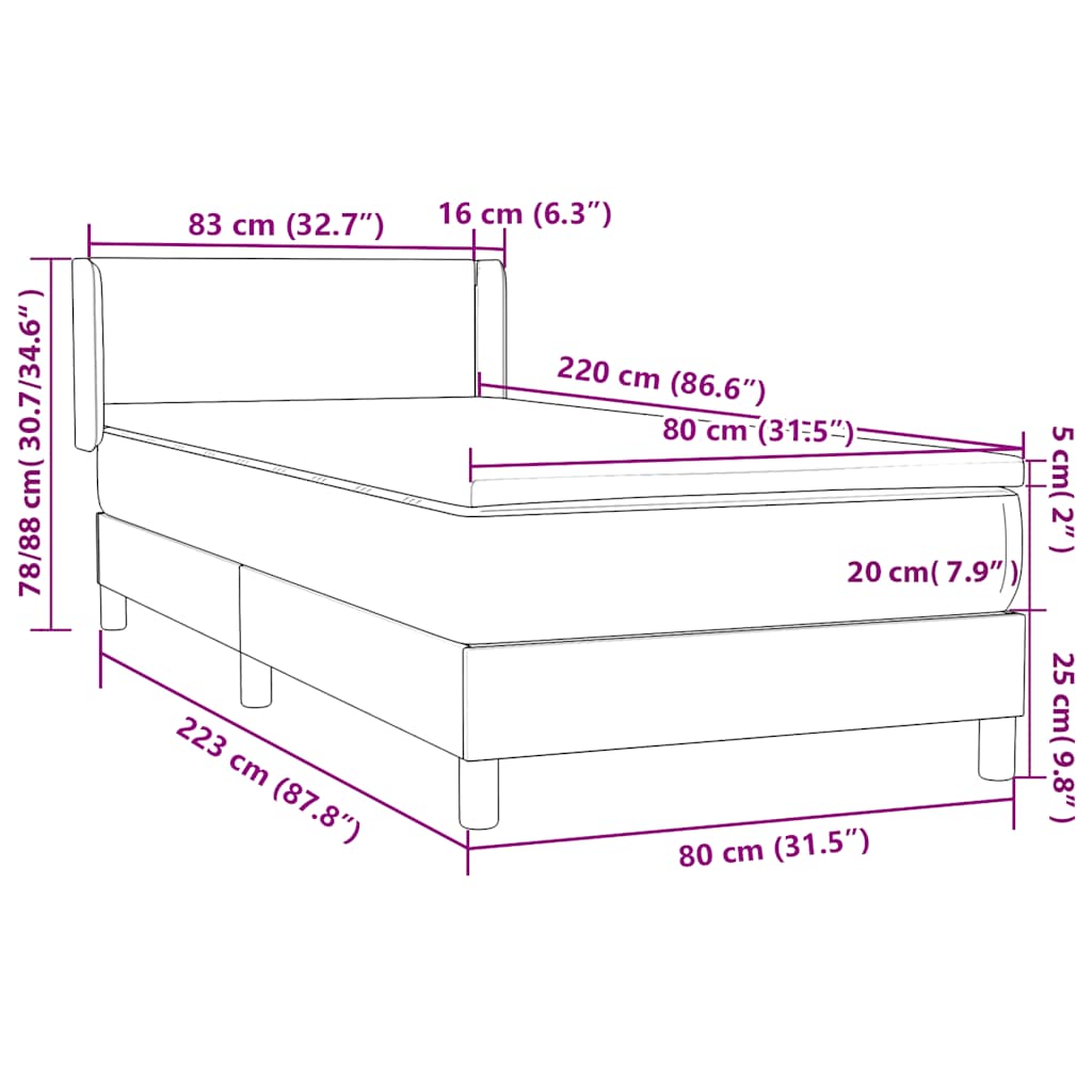 Box Spring krevet s madracem svijetlo sivi 80x220 cm samt