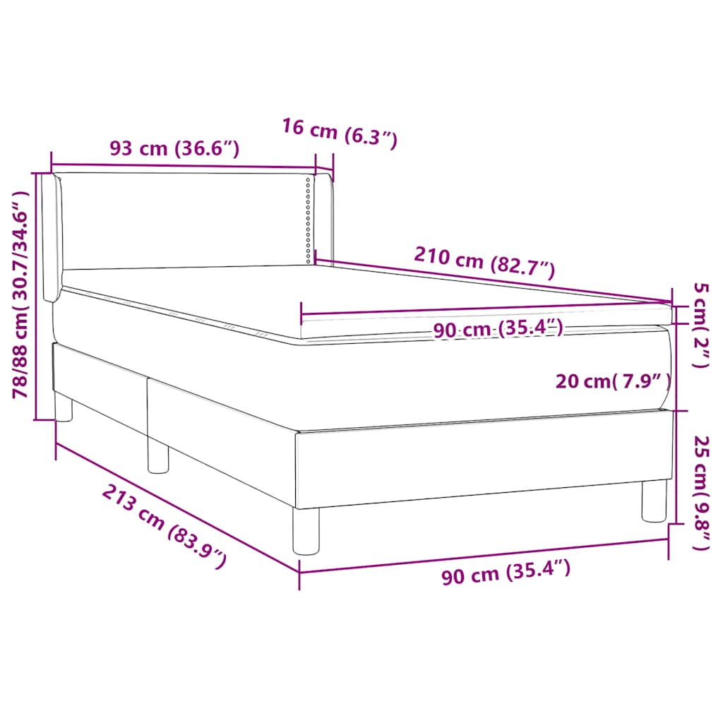 Box Spring krevet s madracem svijetlo sivi 90x210 cm baršun