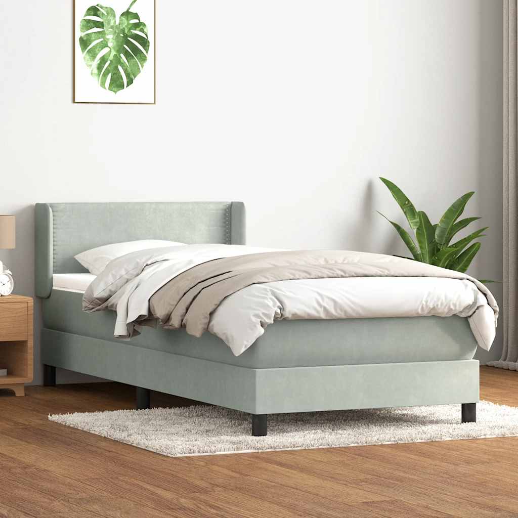 Box Spring krevet s madracem svijetlo sivi 90x210 cm baršun