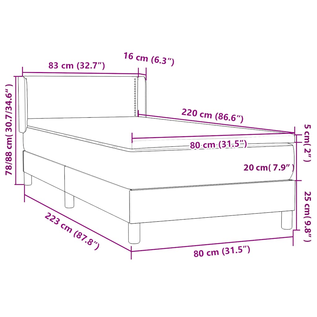 Box Spring krevet s madracem svijetlo sivi 80x220 cm samt