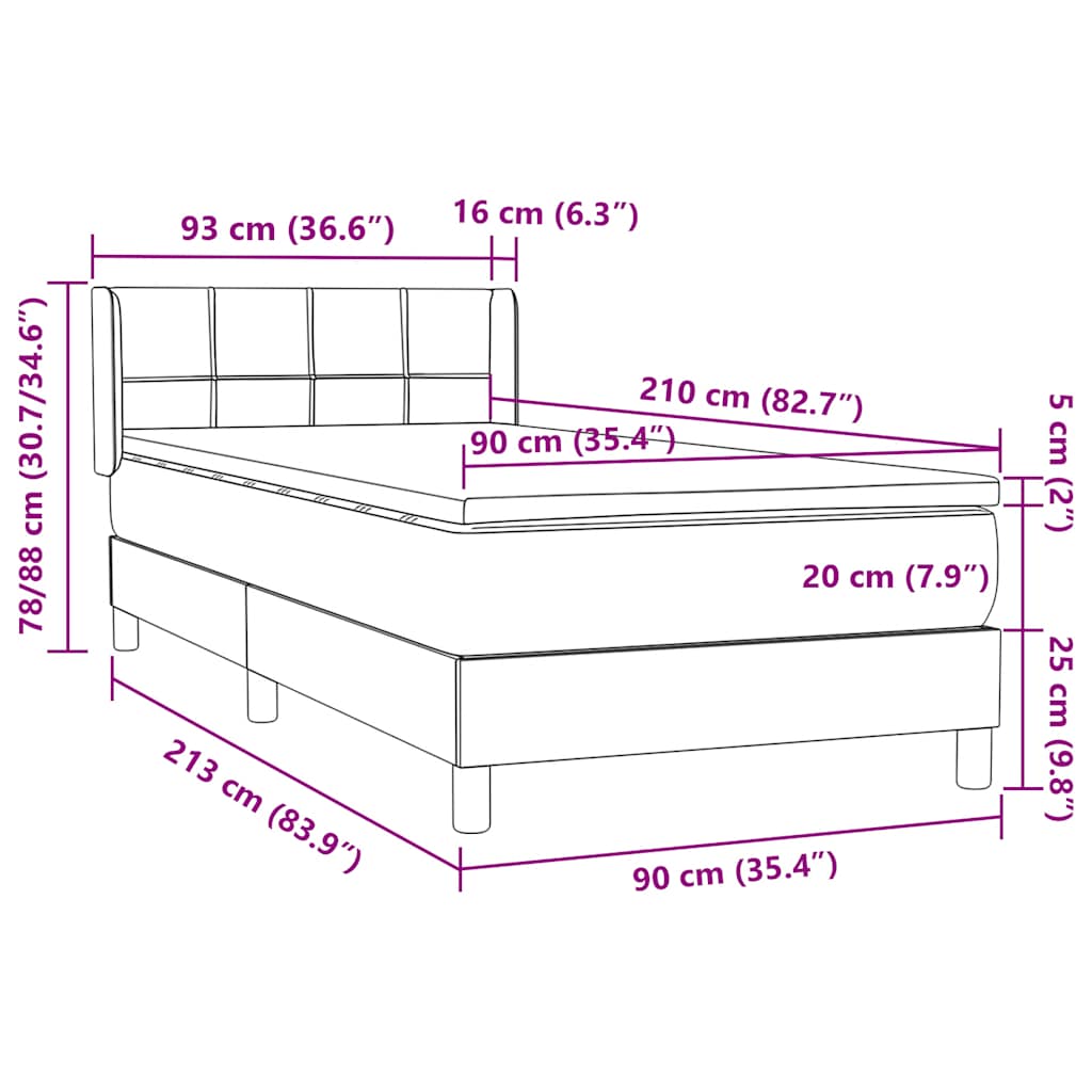 Box spring krevet s madracem crni 90x210 cm baršunasti