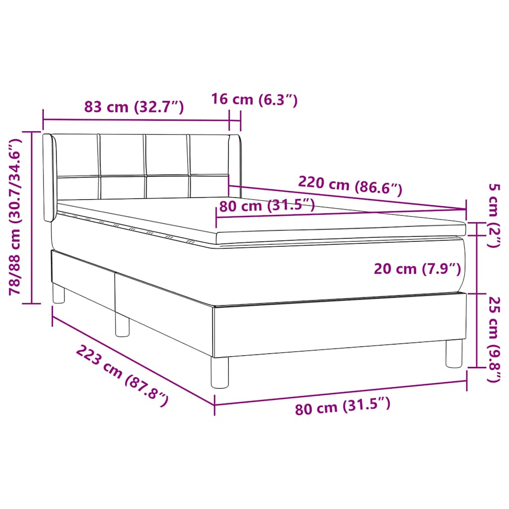 Box spring krevet s madracem crni 80 x 220 cm baršunasti