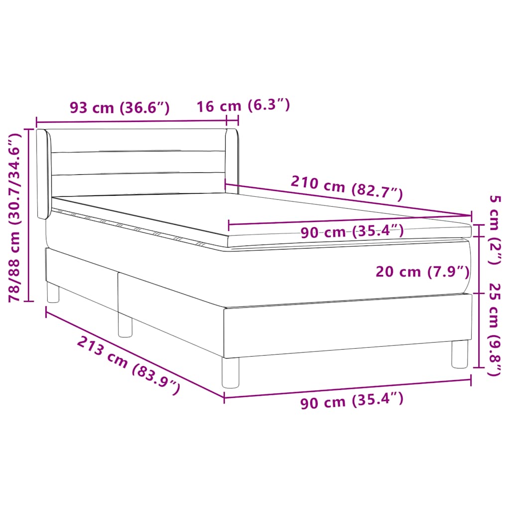 Box spring krevet s madracem crni 90x210 cm baršunasti
