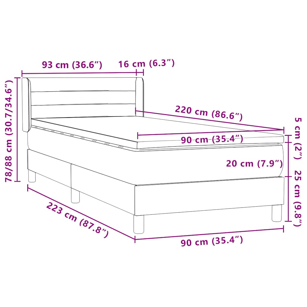 Box spring krevet s madracem ružičasti 90x220 cm baršunasti