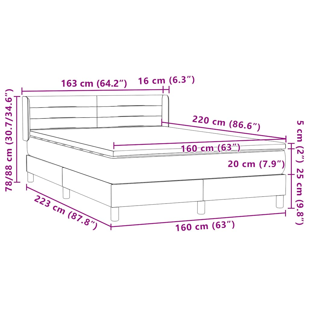 Box Spring krevet s madracem tamno zeleni 160x220 cm baršun