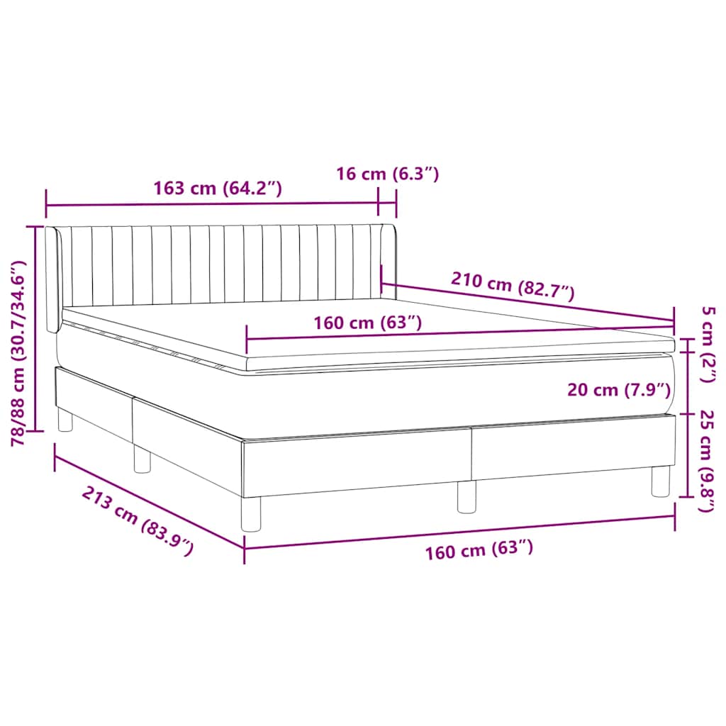 Krevet s oprugama i madracem svjetlosivi 160x210 cm baršunasti