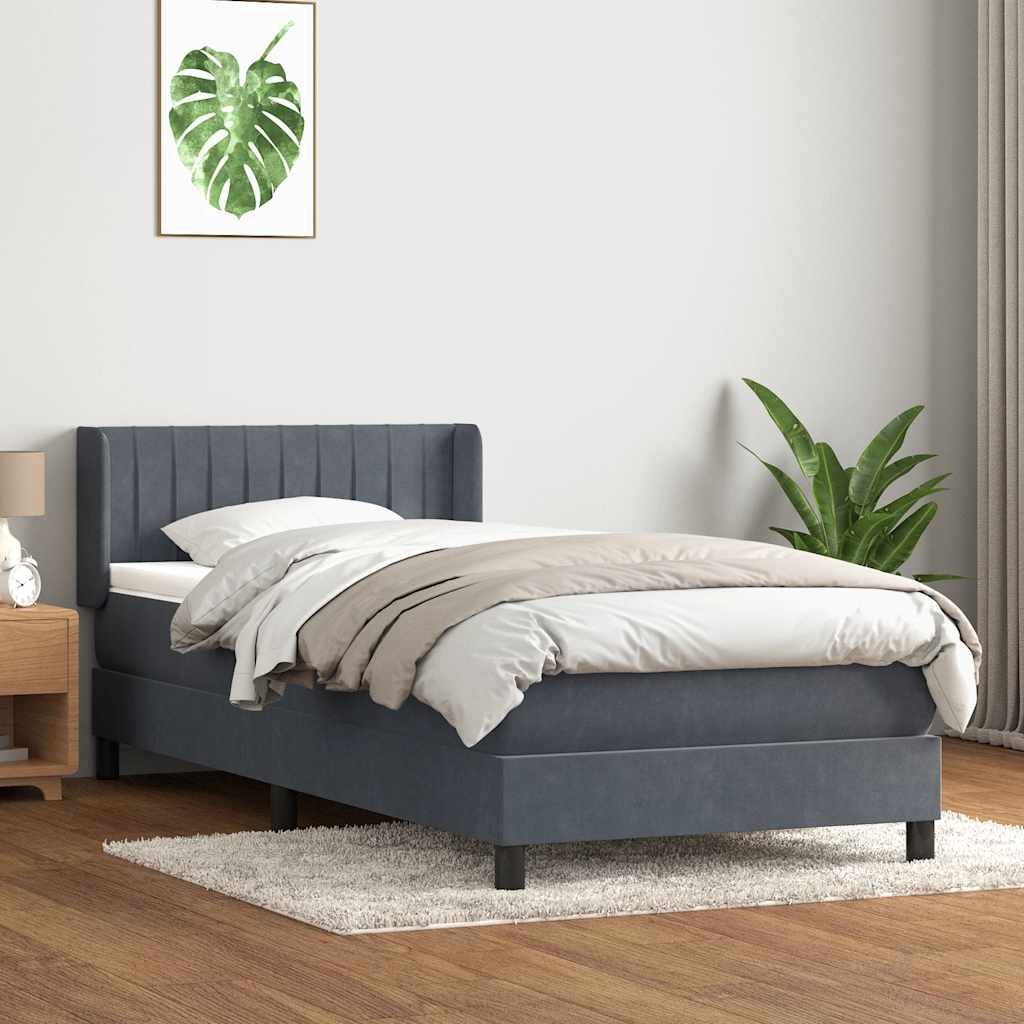 Box spring krevet s madracem tamnosivi 90x220 cm baršunasti