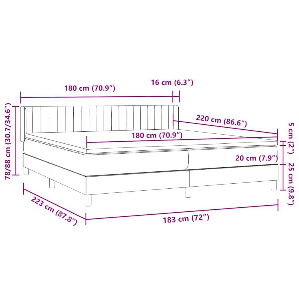 Box spring krevet s madracem tamnosivi 180x220 cm baršunasti