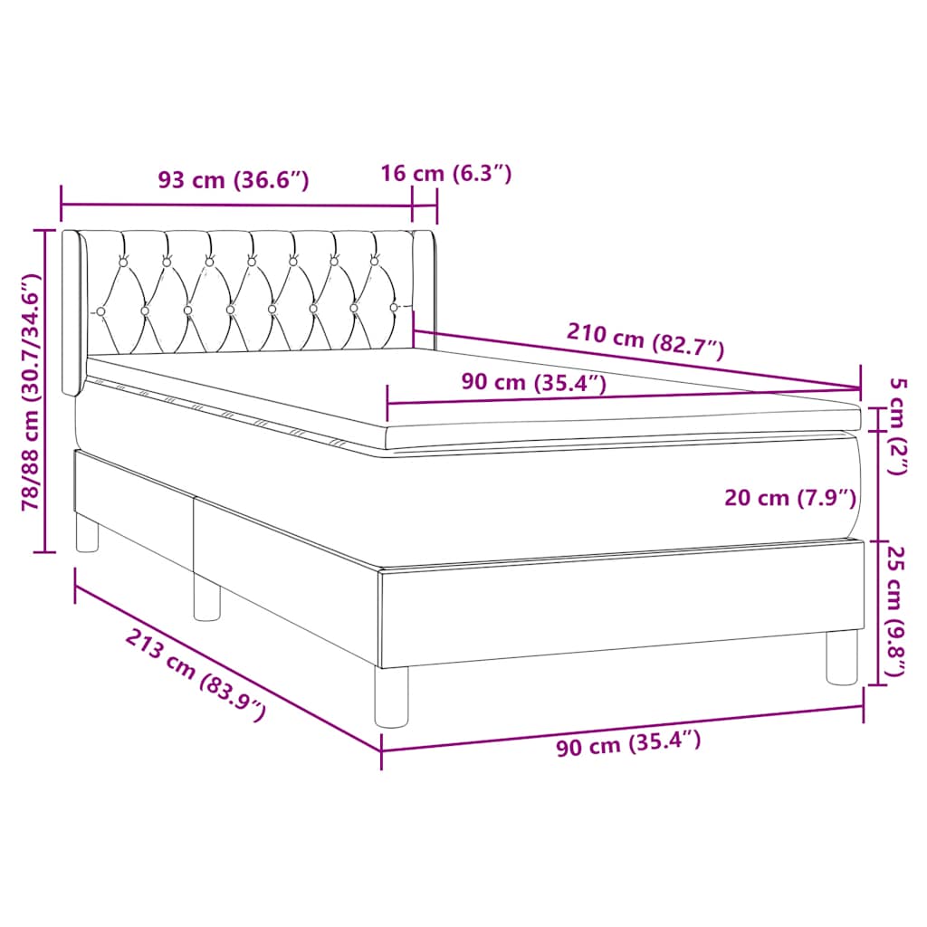 Box spring krevet s madracem crni 90x210 cm baršunasti