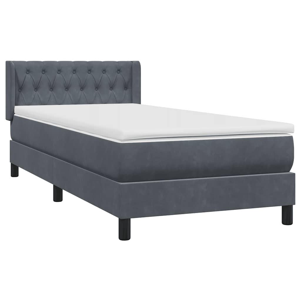 Box spring krevet s madracem tamnosivi 90x220 cm baršunasti