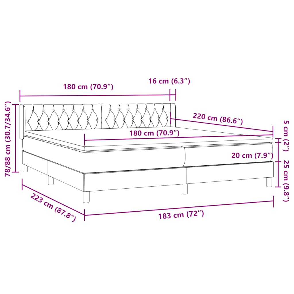 Box spring krevet s madracem tamnosivi 180x220 cm baršunasti