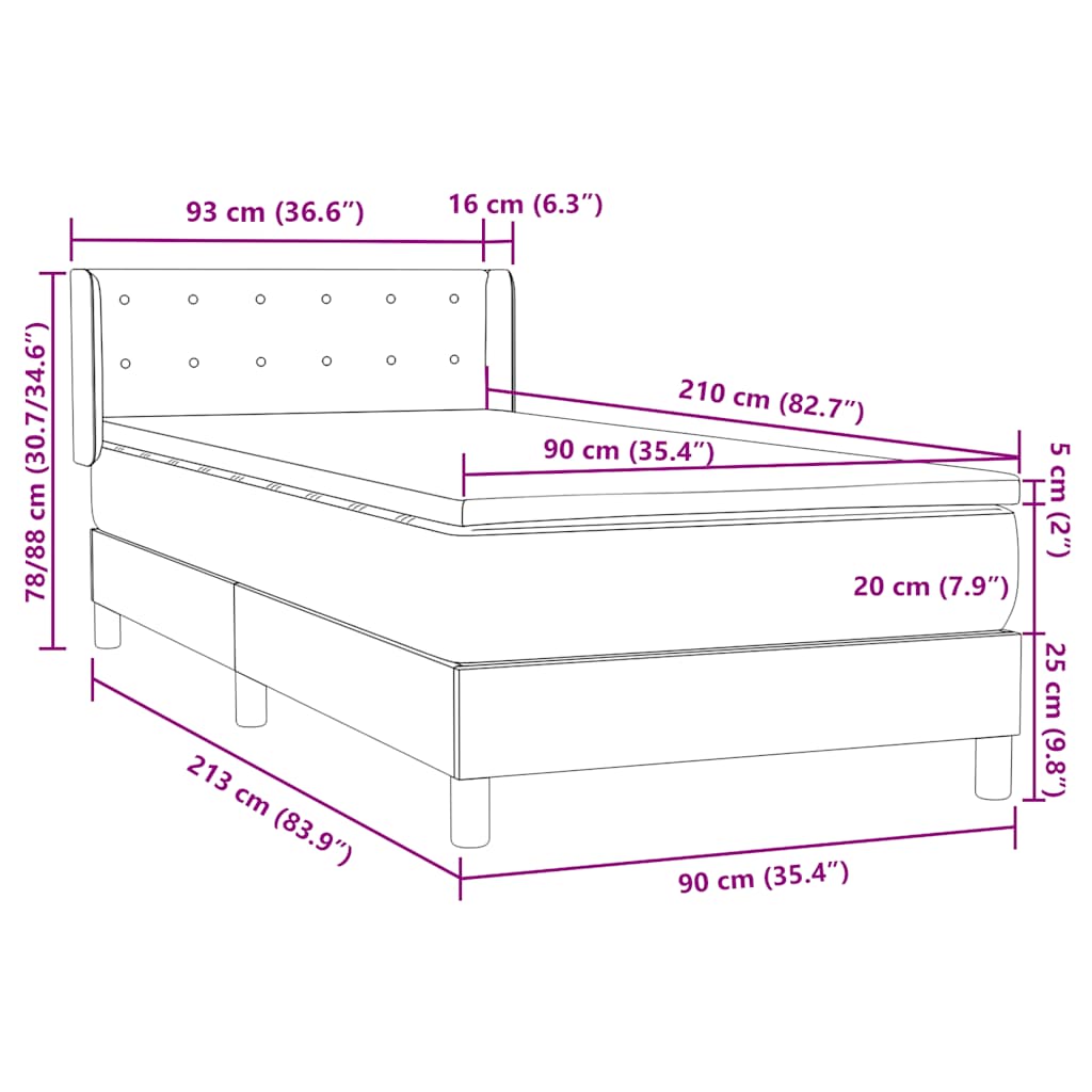 Box spring krevet s madracem crni 90x210 cm baršunasti