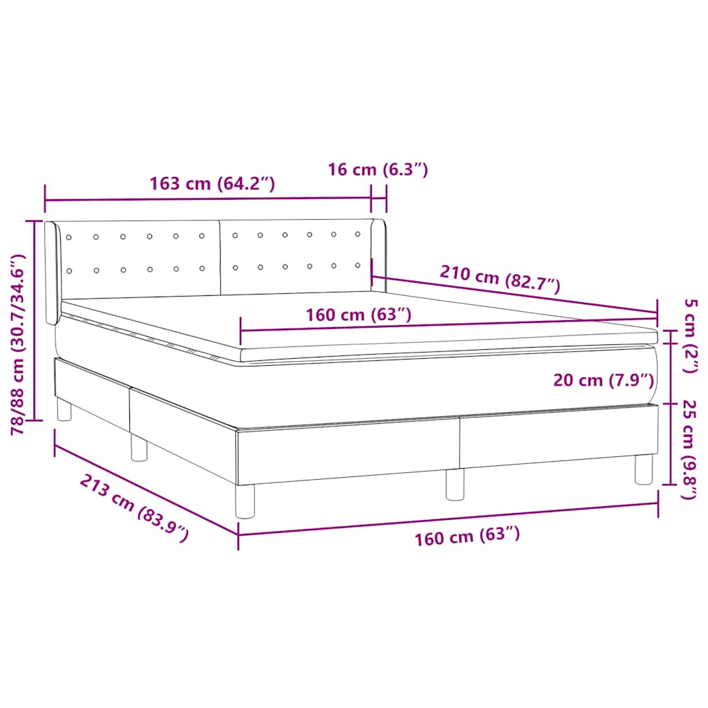 Krevet s oprugama i madracem svjetlosivi 160x210 cm baršunasti