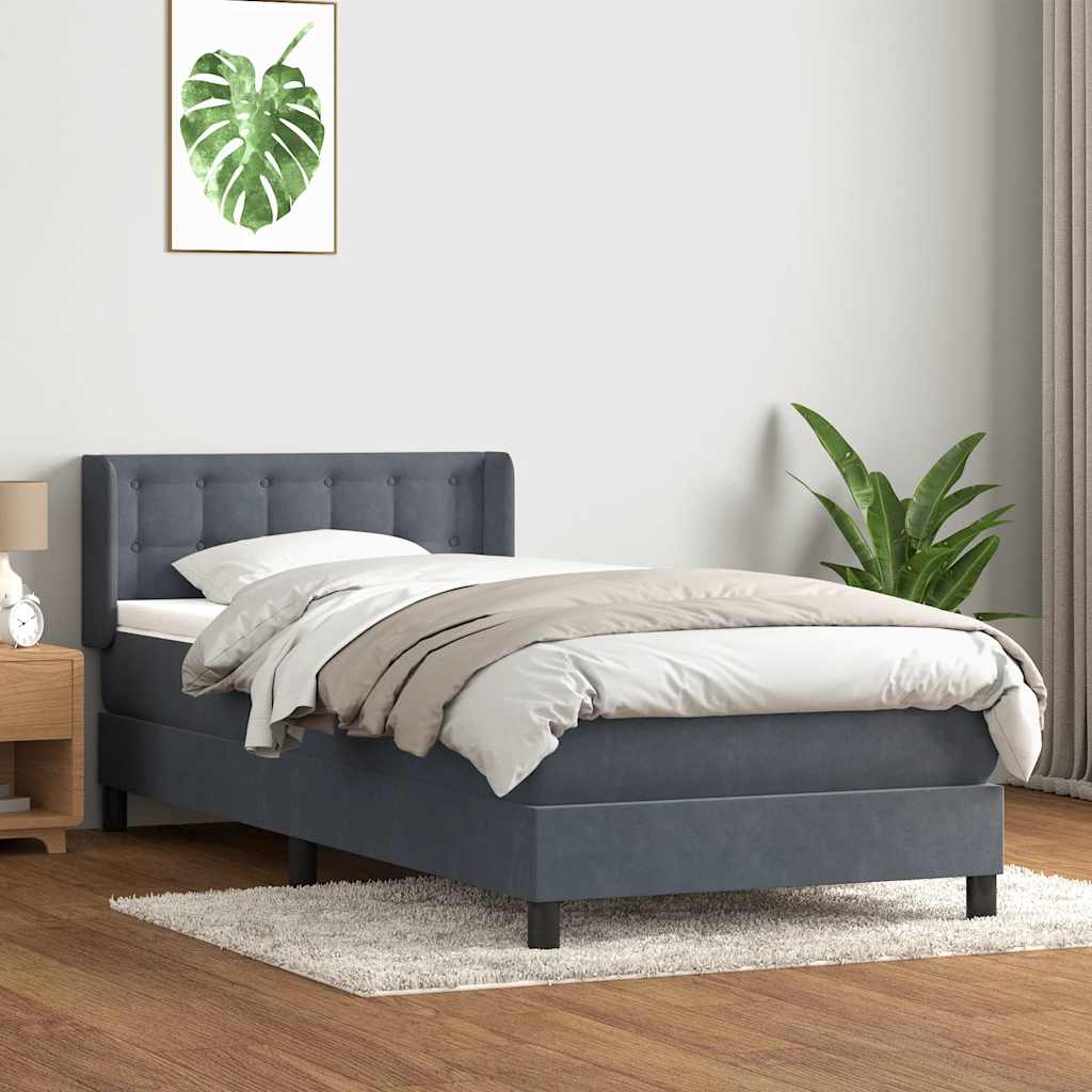 Box spring krevet s madracem tamnosivi 90x220 cm baršunasti