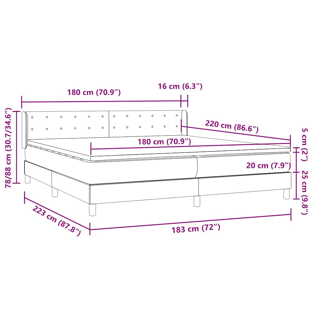 Box spring krevet s madracem tamnosivi 180x220 cm baršunasti