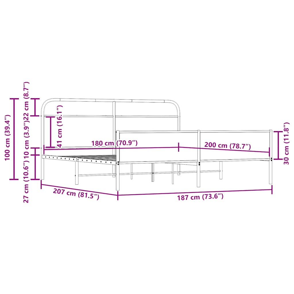 Metalni okvir kreveta bez madraca boja hrasta 180x200 cm