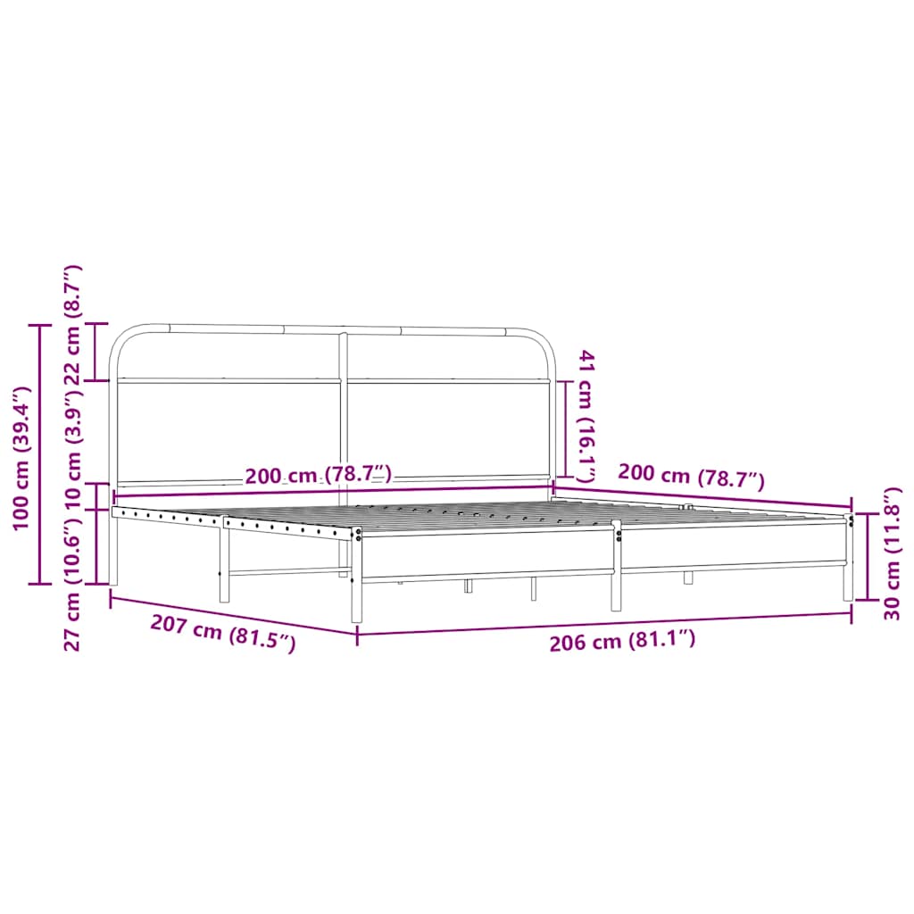 Metalni okvir kreveta bez madraca boja hrasta sonome 200x200 cm