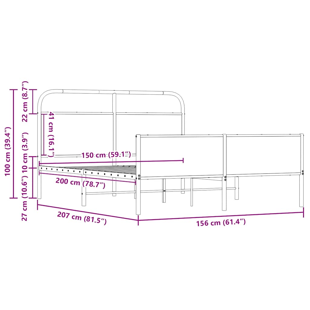 Metalni okvir kreveta bez madraca boja hrasta sonome 150x200 cm