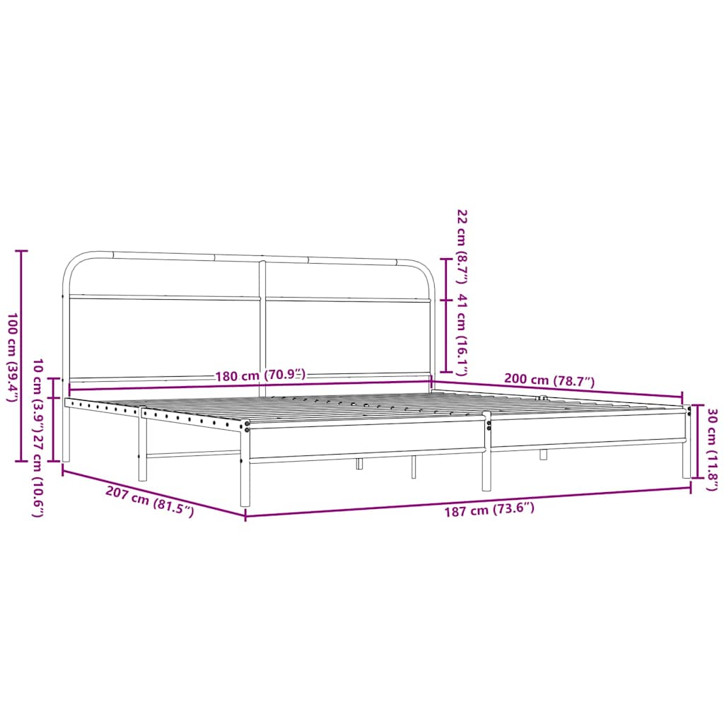 Metalni okvir kreveta bez madraca smeđa boja hrasta 180x200 cm