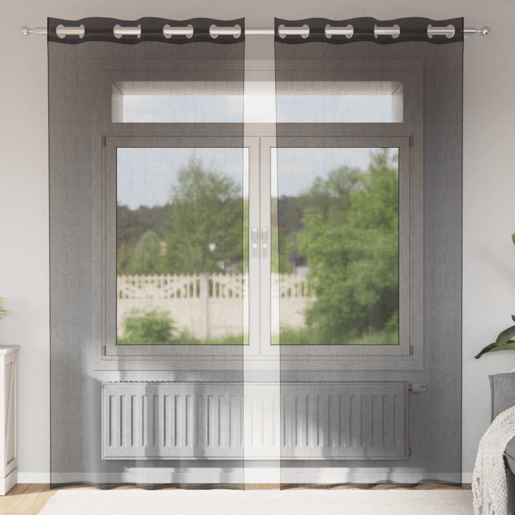 Voile zavjese s ušicama 2 kom crne 140x225 cm