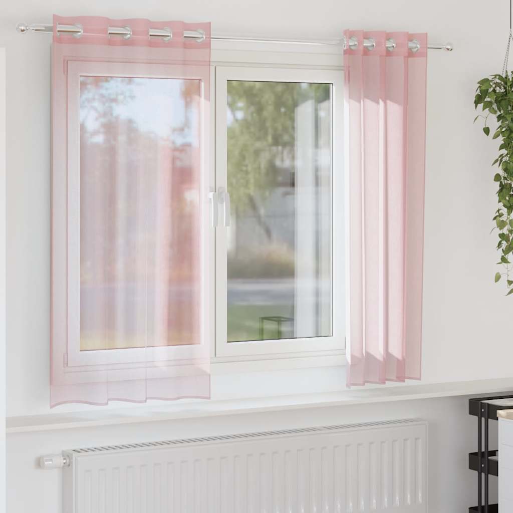 Voile zavjese s ušicama 2 kom svijetlo ružičaste 140x140 cm