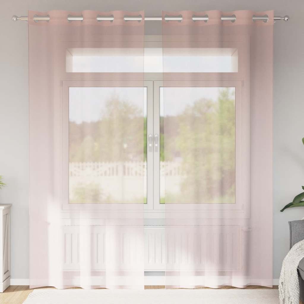Voile zavjese s ušicama 2 kom svijetlo ružičaste 140x245 cm