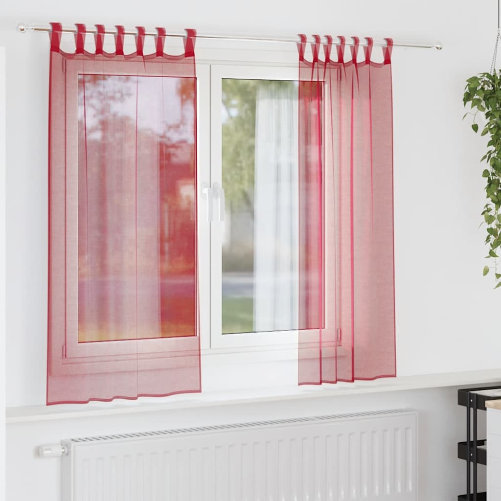 Voile zavjese s džepovima za šipke 2 kom crvena boja vina
