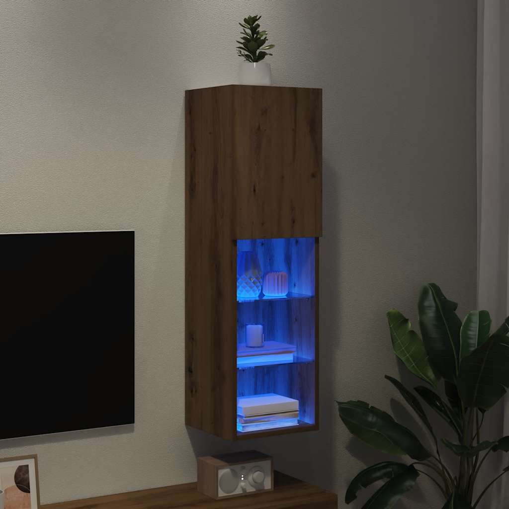 TV ormarić s LED svjetlima boja hrasta artisan 30,5x30x102 cm