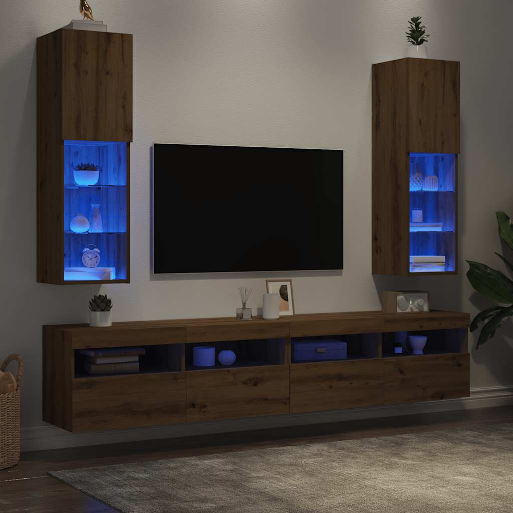 TV ormarići s LED svjetlima 2 kom boja hrasta 30,5x30x102 cm