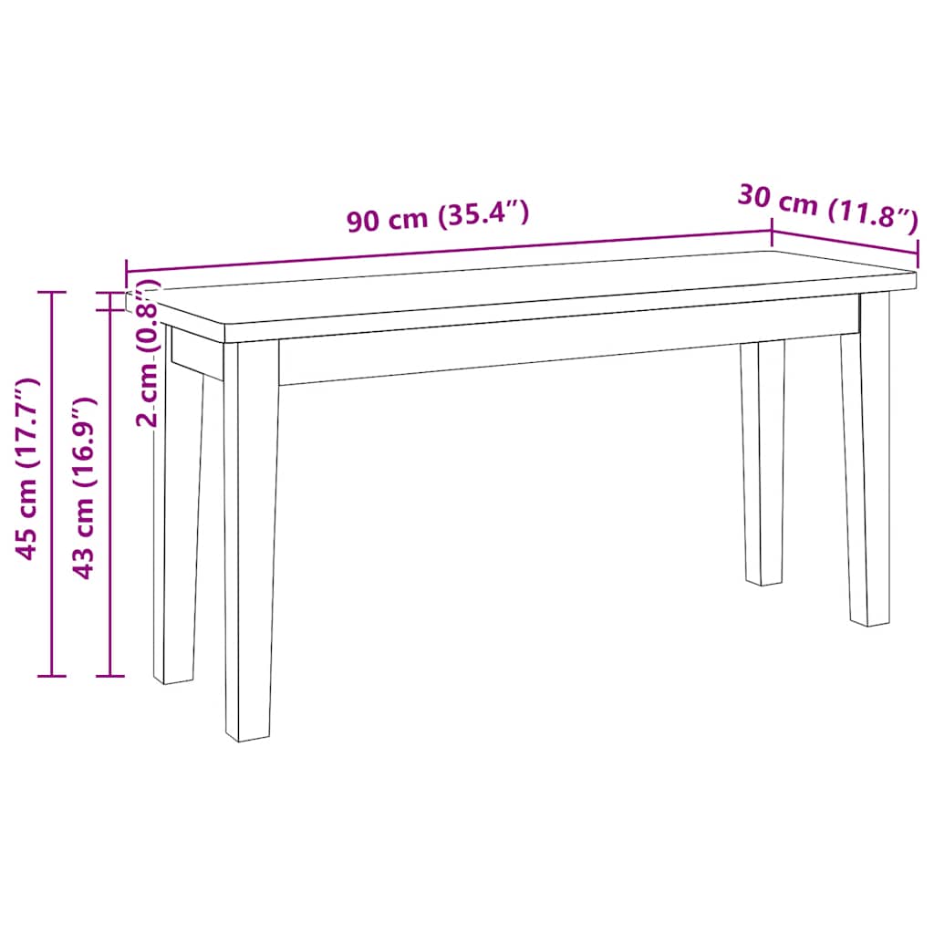Klupa 90 cm bijela puna drvena guma