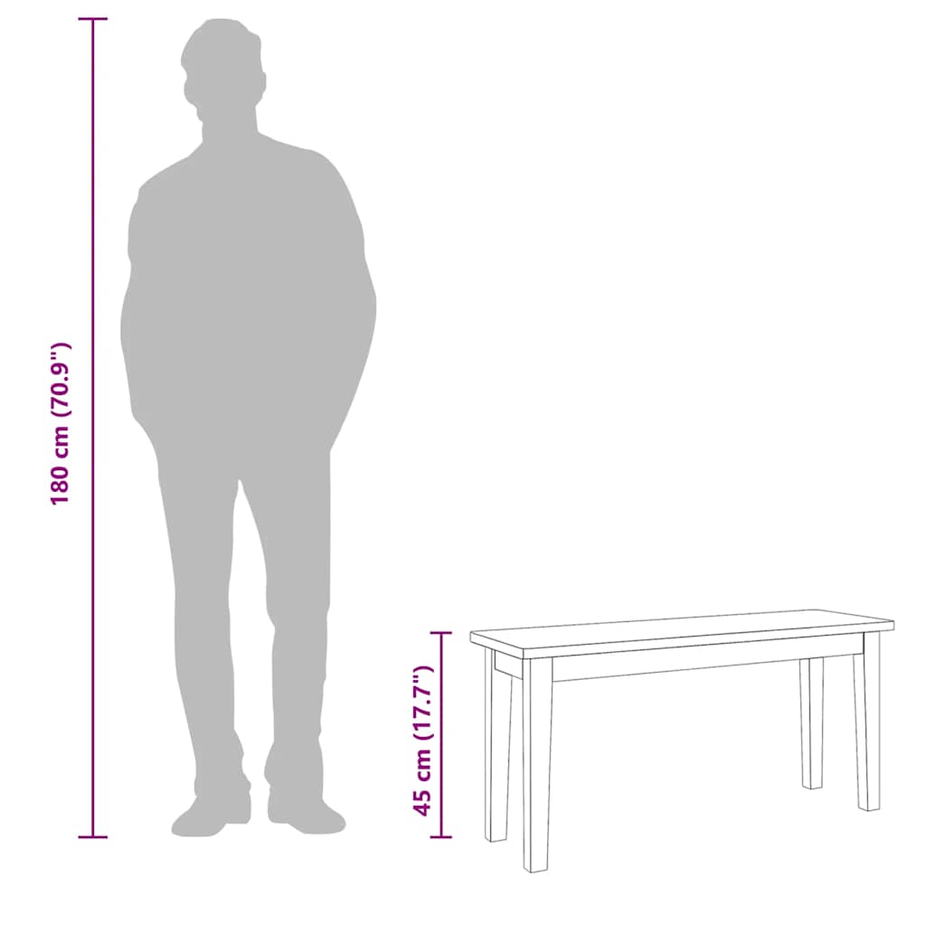 Klupa 90 cm bijela puna drvena guma
