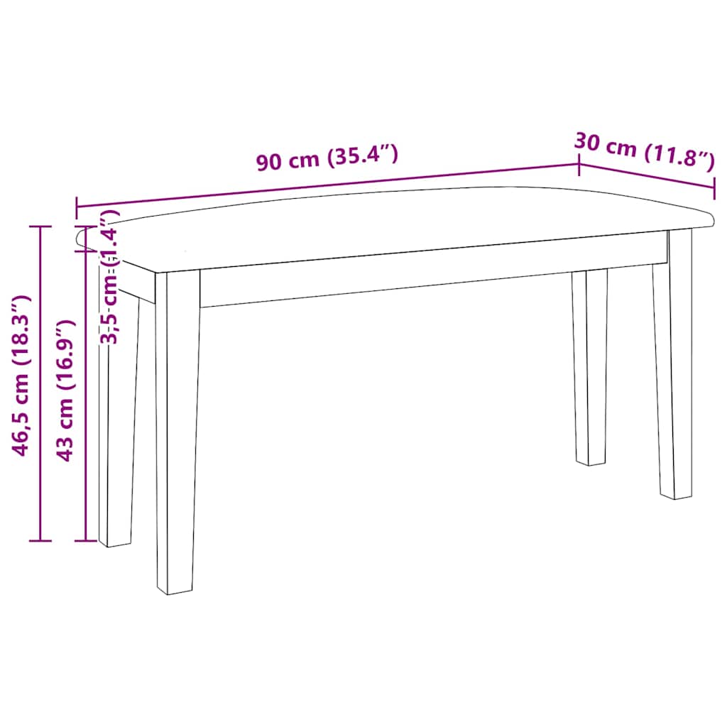 Klupa 90 cm bijela puna drvena guma