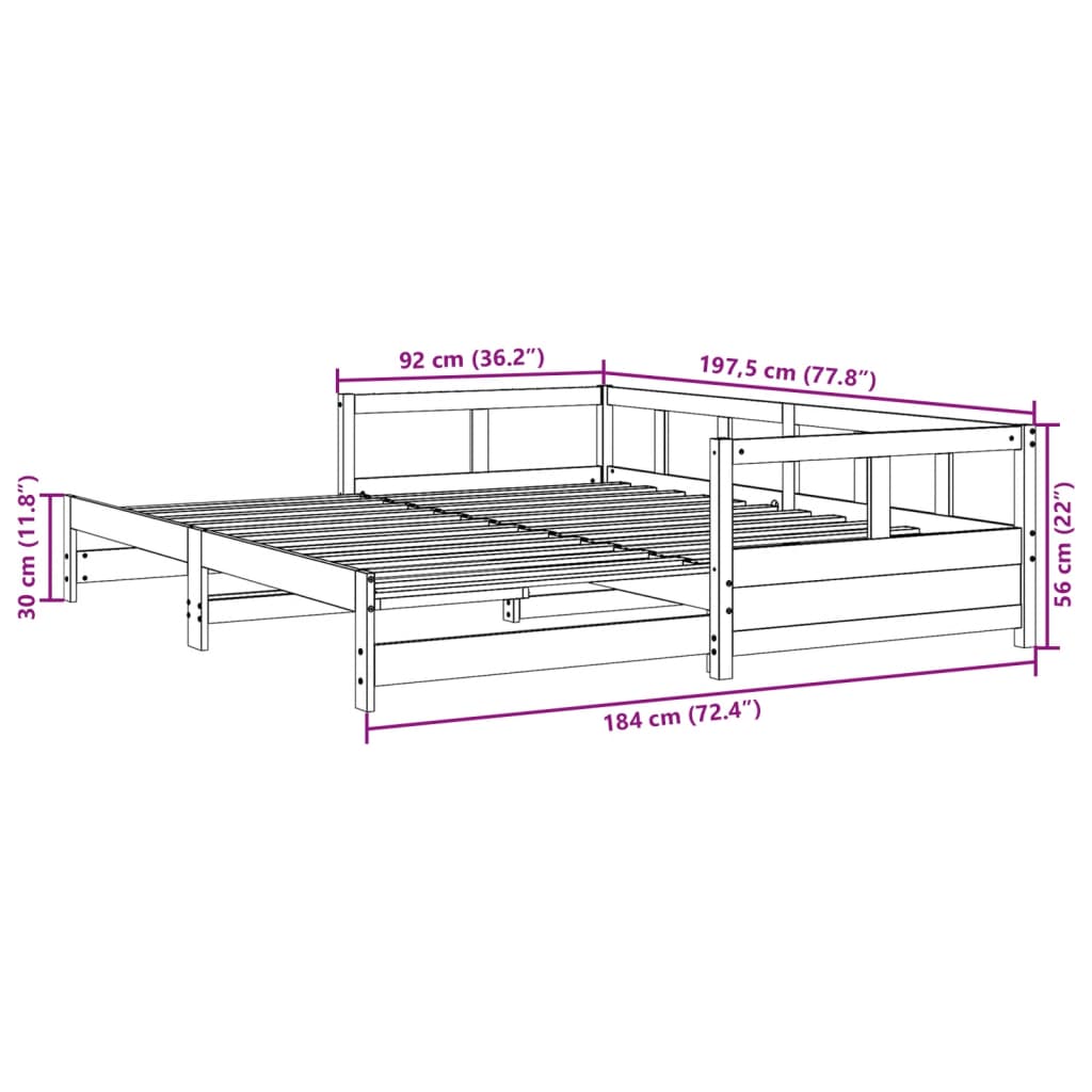 Dnevni krevet na razvlačenje s madracima 90x190 cm od borovine