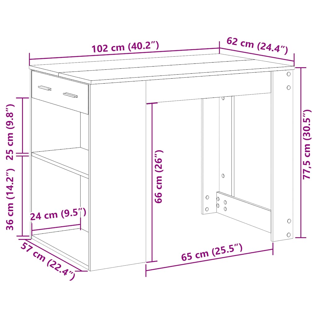 Radni stol s ladicom i policom siva sonoma 102x62x77,5 cm