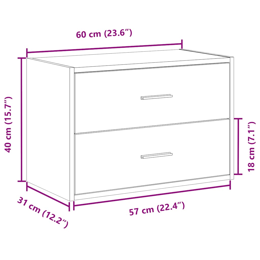 Ormarić s 2 ladice boja hrast 60x31x40 cm konstruirano drvo