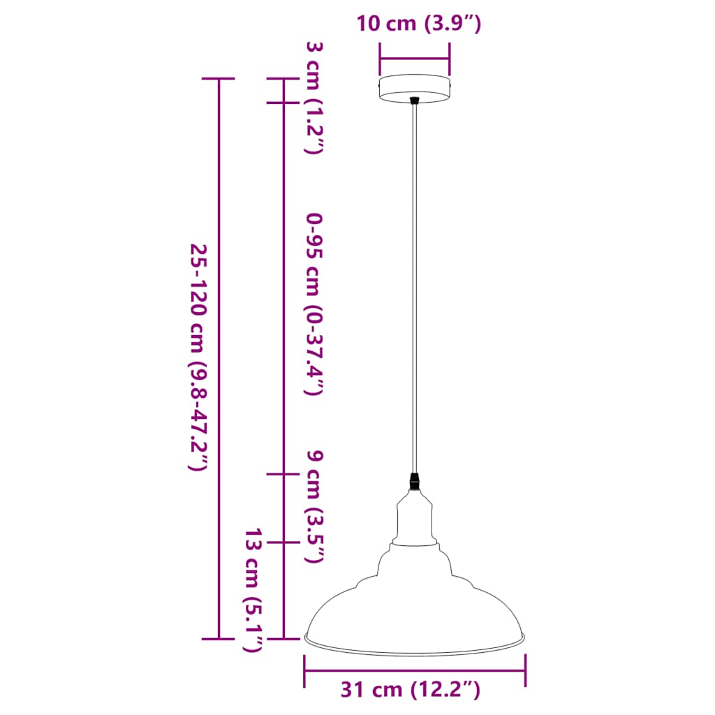 Visilica podesiva po visini E27 sjajno žuta Ø 31 cm metal