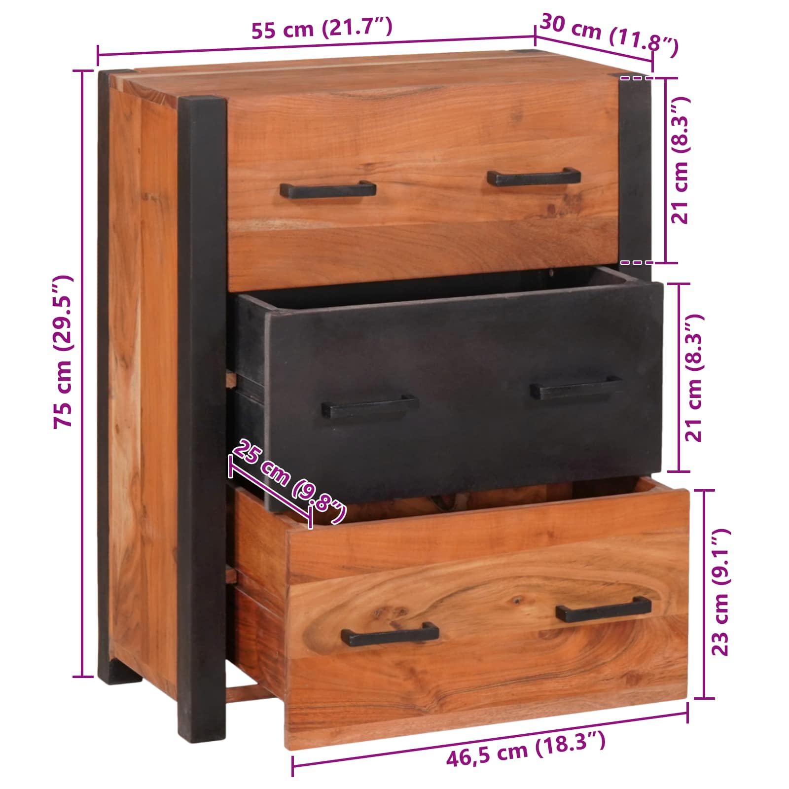 Kreveta 3 pcs Smeđa 55 x 30 x 75 cm Čvrsto drvo akacije
