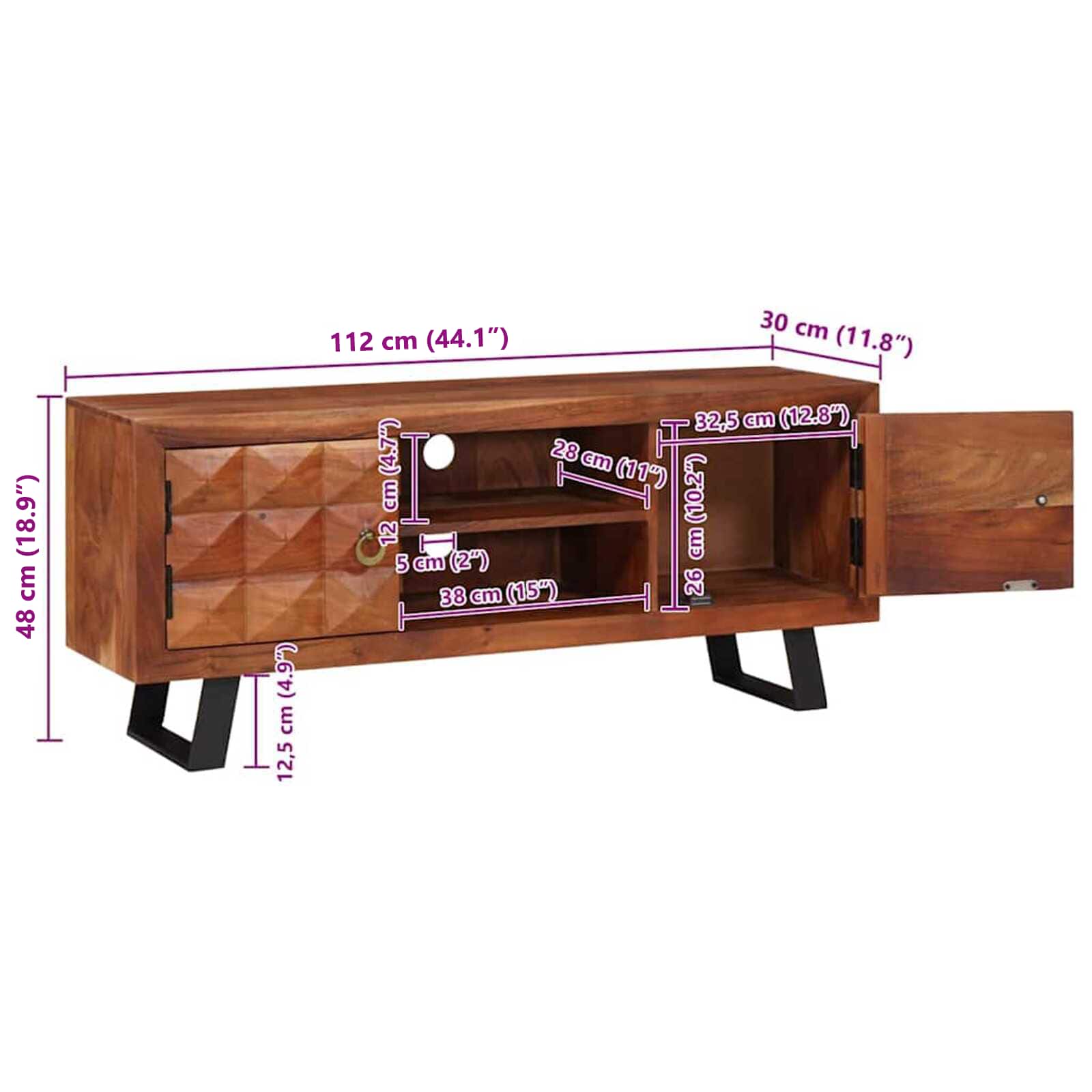 TV ormar boja meda 112 x 30 x 48 cm Masivno bagremovo drvo