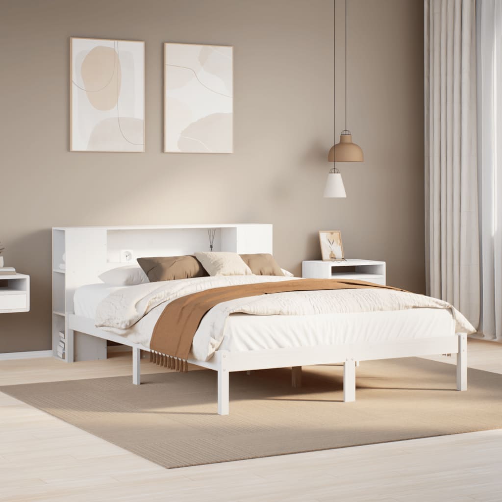 Krevet s regalom z knjige bez madraca bijeli 140x190cm borovina