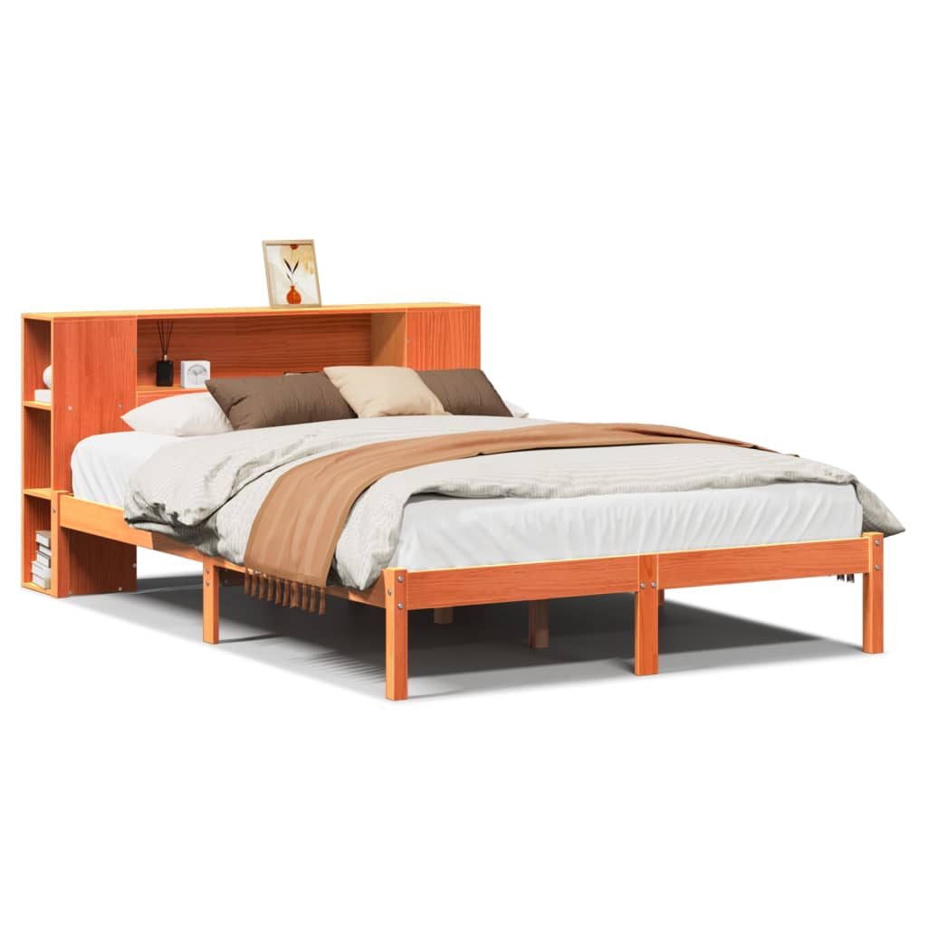 Krevet s regalom za knjige bez madraca 135 x 190 cm od borovine