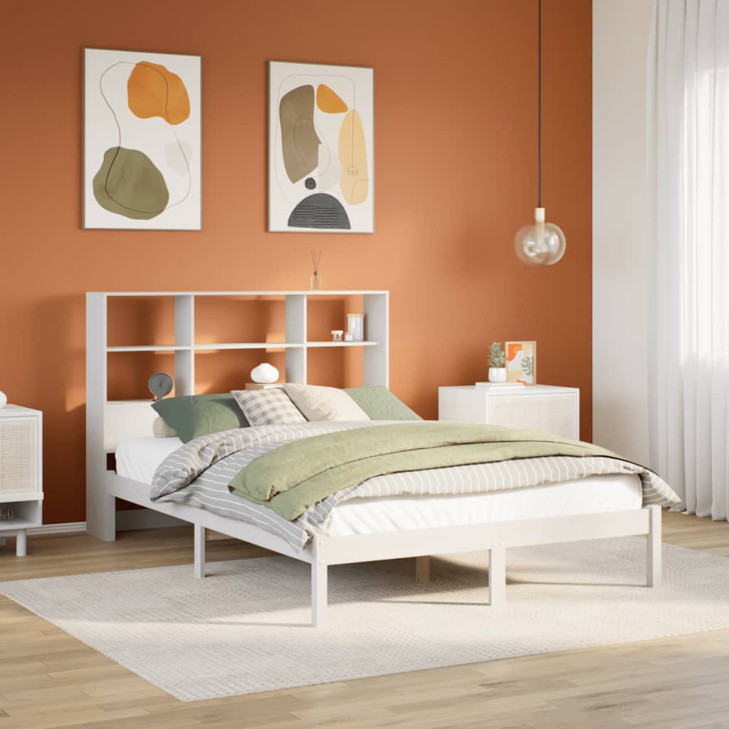 Krevet s regalom z knjige bez madraca bijeli 140x190cm borovina