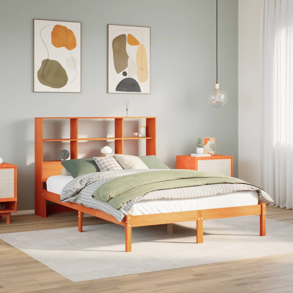 Krevet s regalom za knjige bez madraca 150x200 cm od borovine