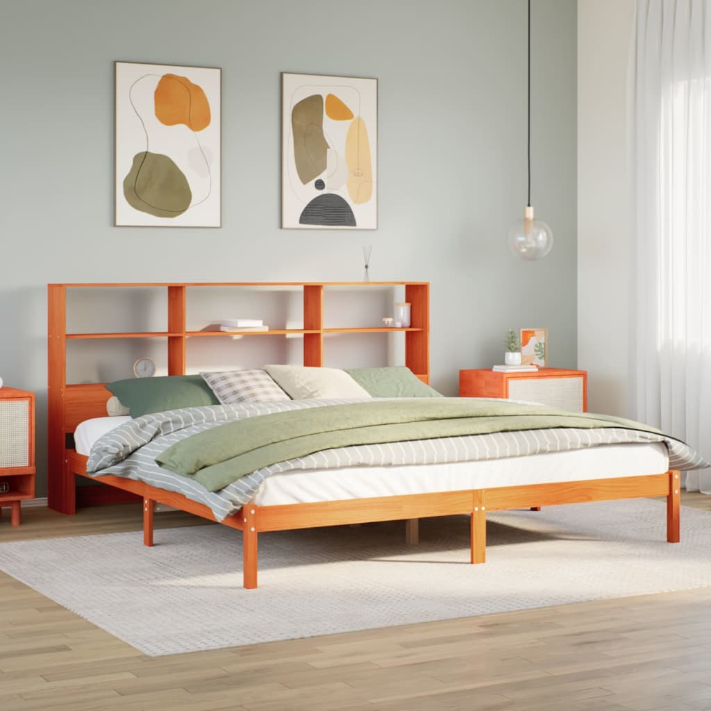 Krevet s regalom za knjige bez madraca 200x200 cm od borovine