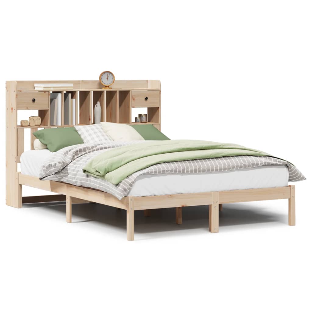 Krevet s regalom za knjige bez madraca 140x190 cm od borovine