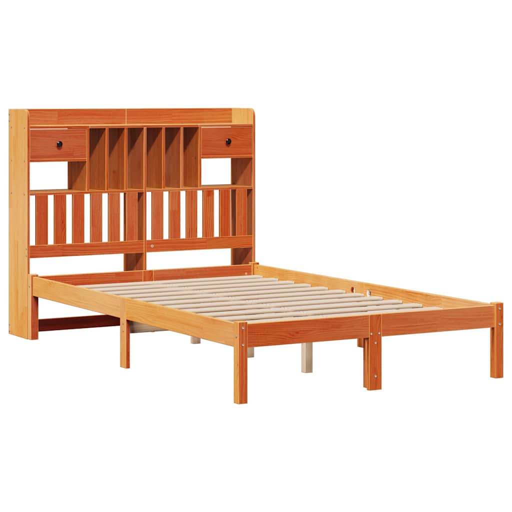 Krevet s regalom za knjige bez madraca 135 x 190 cm od borovine