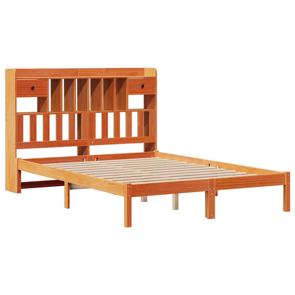Krevet s regalom za knjige bez madraca 140 x 190 cm od borovine