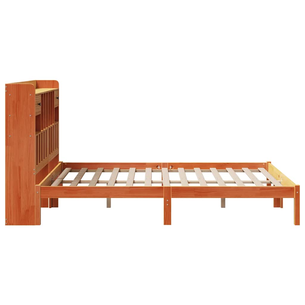 Krevet s regalom za knjige bez madraca 140 x 190 cm od borovine