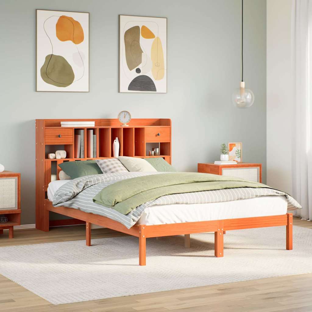 Krevet s regalom za knjige bez madraca 140 x 190 cm od borovine